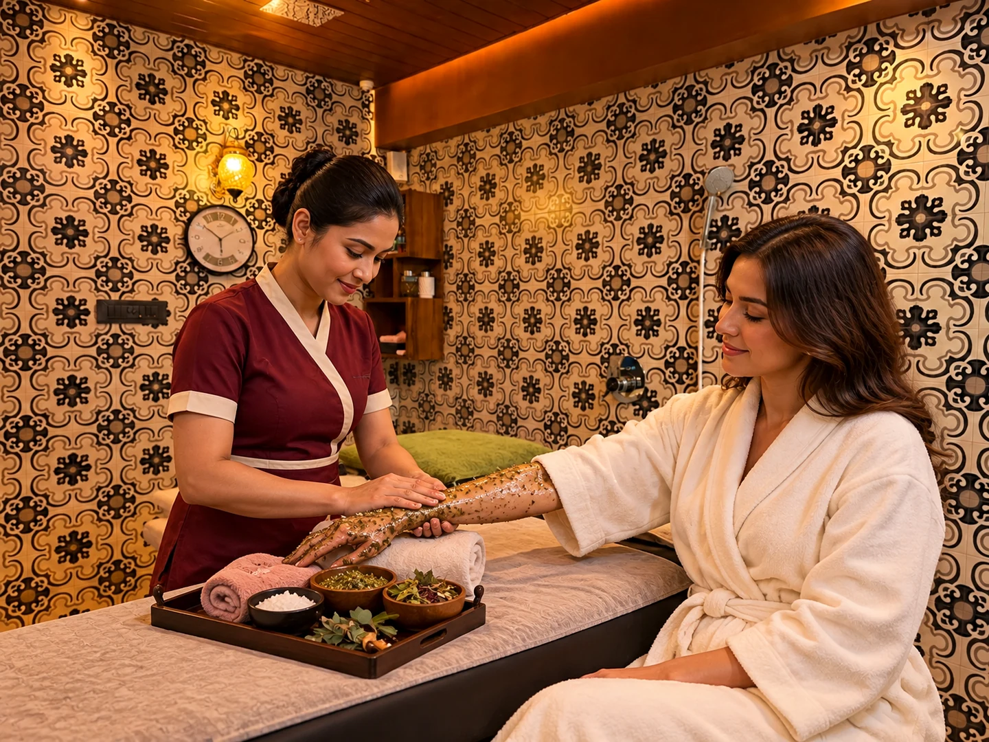 Natural herbal body scrub treatment at Rejoice International Spa